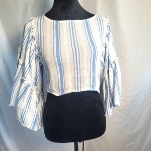Kimchi Blue Flutter Sleeve Striped Crop Top Women's Size S